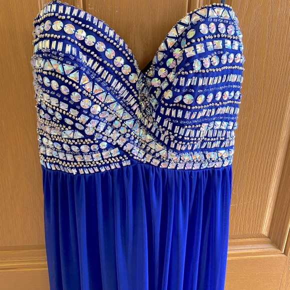 Crystal Top Strapless Chiffon Floor Length Gown - Picture 2 of 6